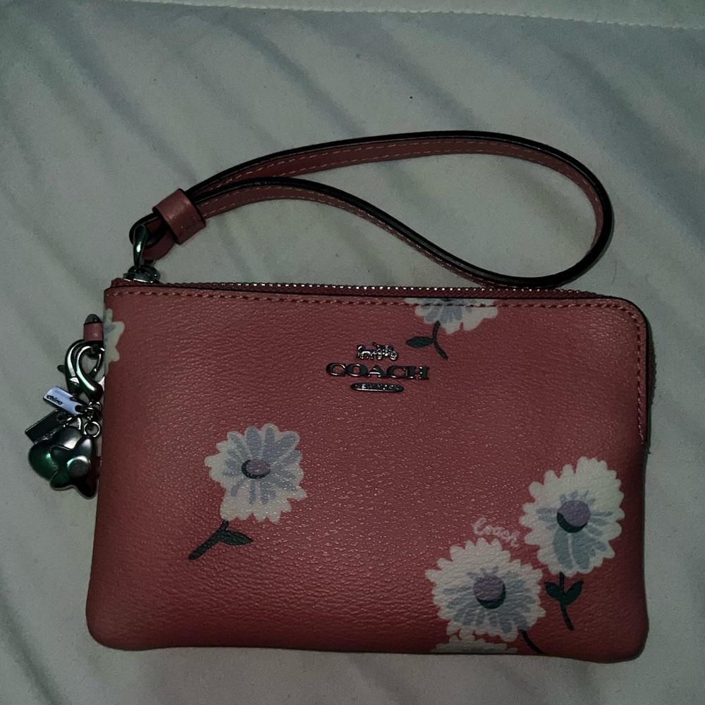 COACH wristlet - pink floral with charms